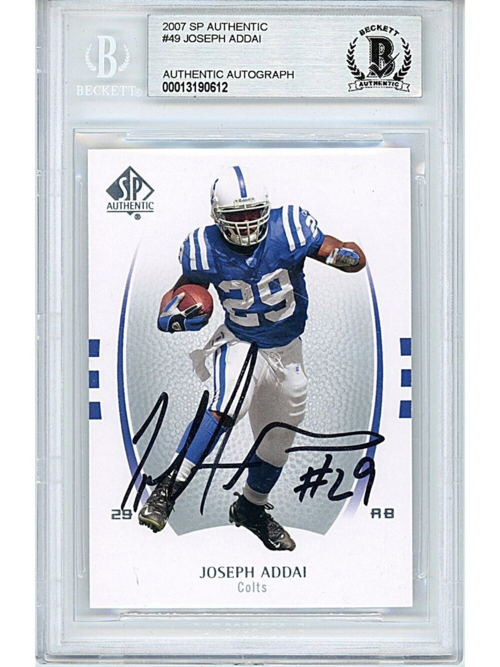 Joseph Addai Colts Signed 2007 SP Authentic Football Card Beckett BAS Autograph